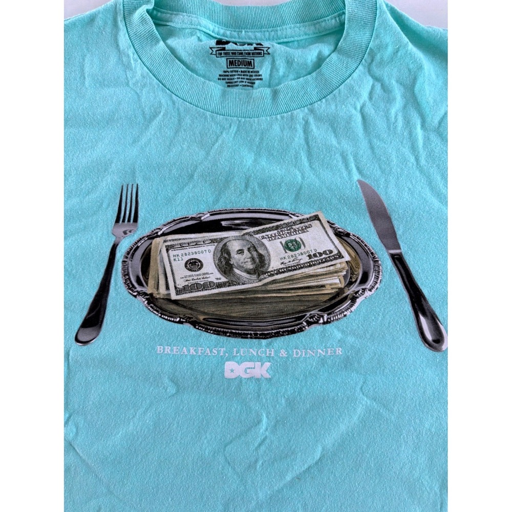 DGK Mens Breakfast Lunch Dinner Money Graphic T-Shirt Turquoise Aqua Medium